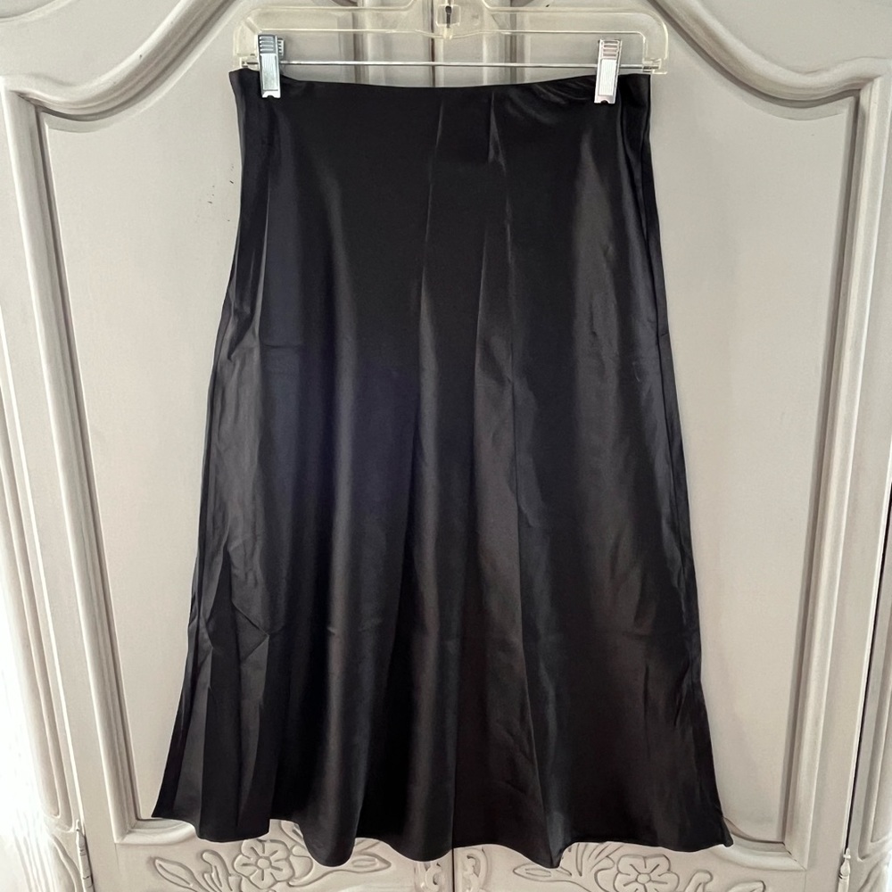 Black satin mid- length slip skirt